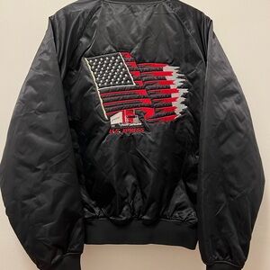 Vintage!! Medium Trucker US Express Black Bomber Jacket American Flag Embroidery